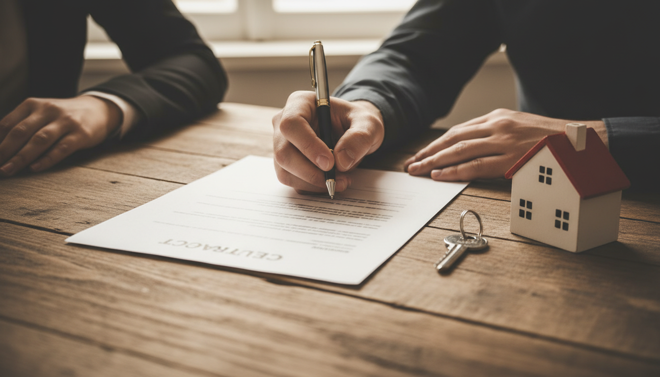Maquete de empreendimento e documentos sobre mesa, representando avaliação de construtora