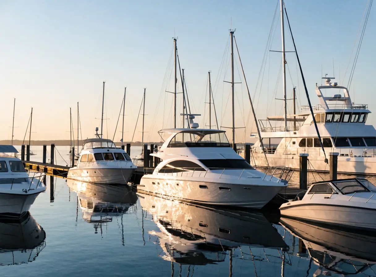 Marina with boats at golden hour