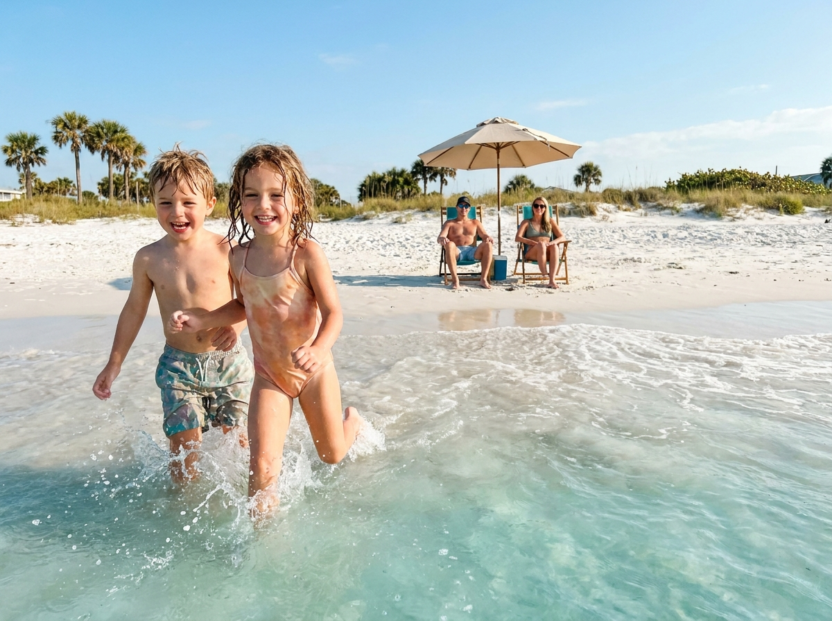 Children playing on a Florida Gulf Coast beach