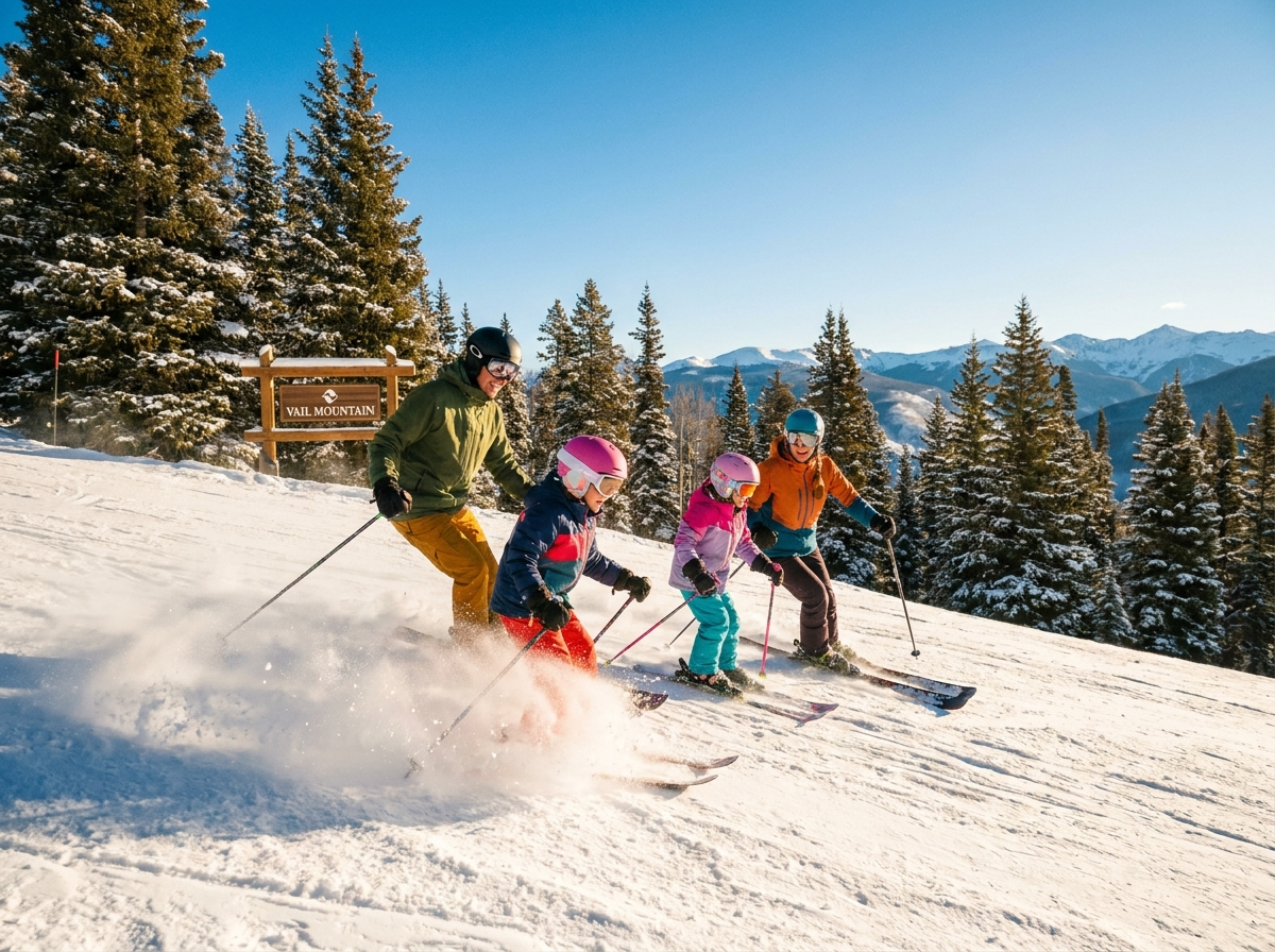 Family skiing in Colorado mountains