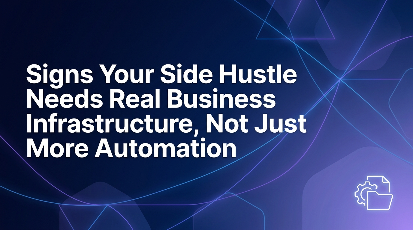 Signs your side hustle needs real business infrastructure, not just more automation — editorial cover
