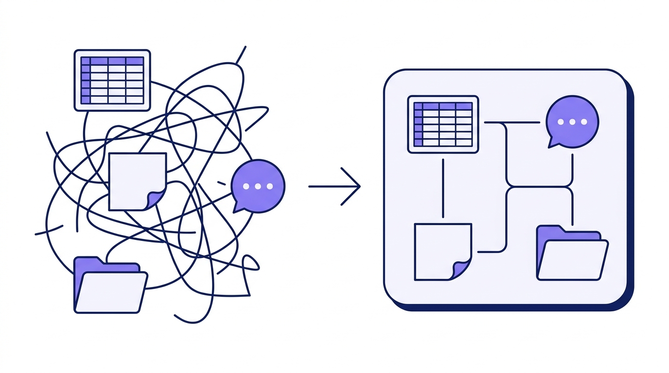 Scattered tools and spreadsheets organized into one connected system