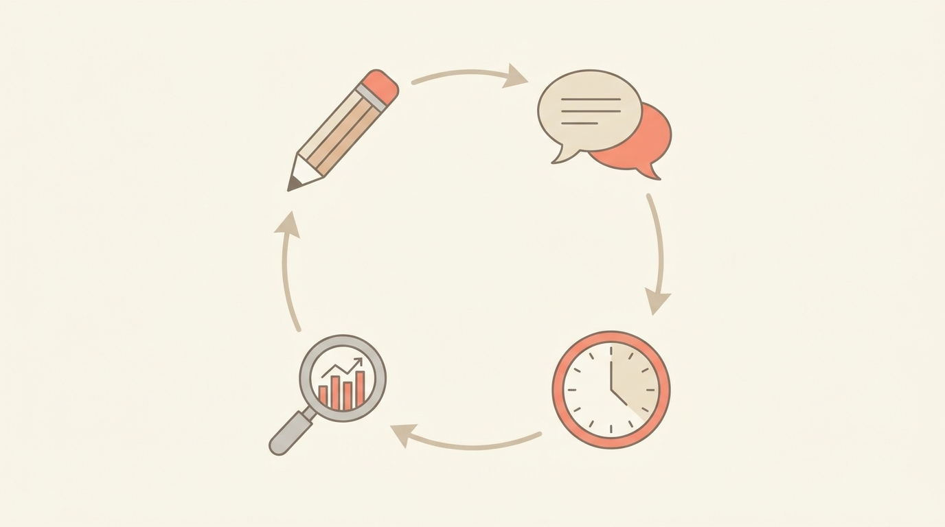 Four-step framework for drafting, editing, scheduling, and reviewing AI-assisted social media content