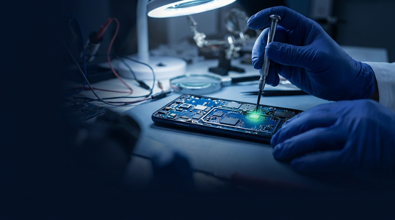 Close work on a smartphone logic board