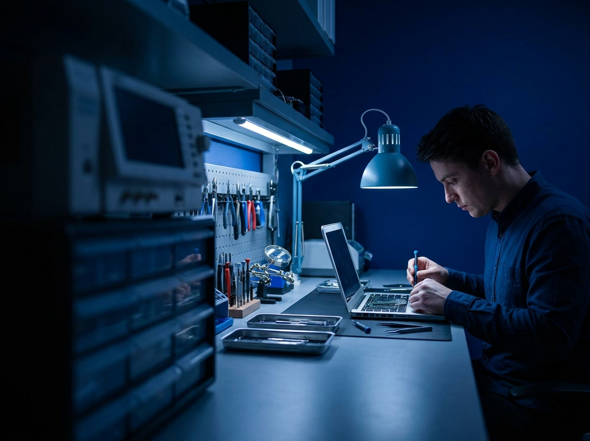 Technician working at the PCS repair bench