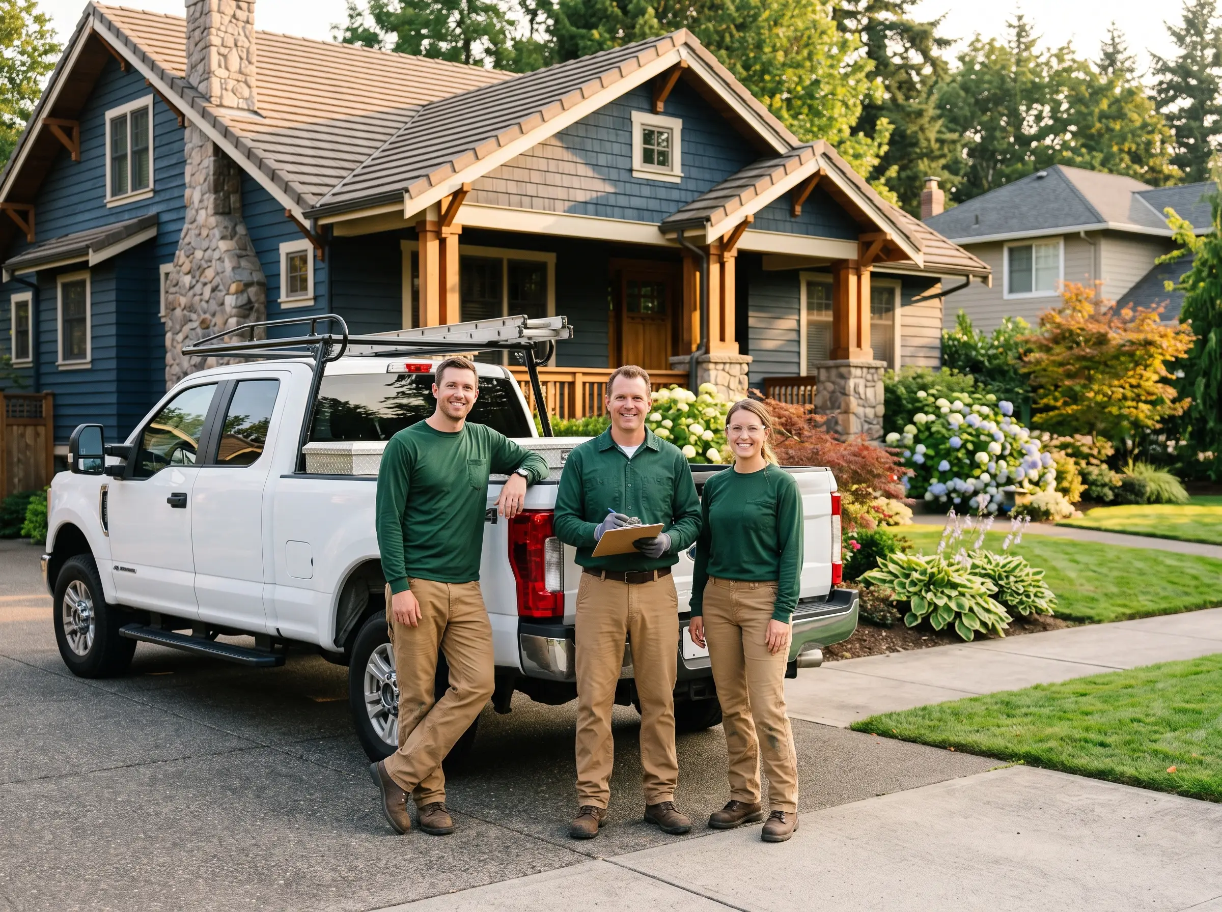 The Evergreen Exteriors craftsman crew on site