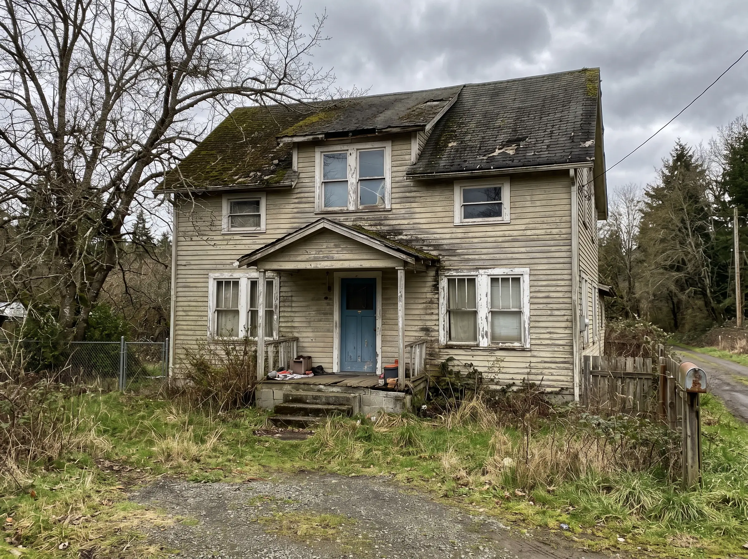 Home exterior before Evergreen restoration