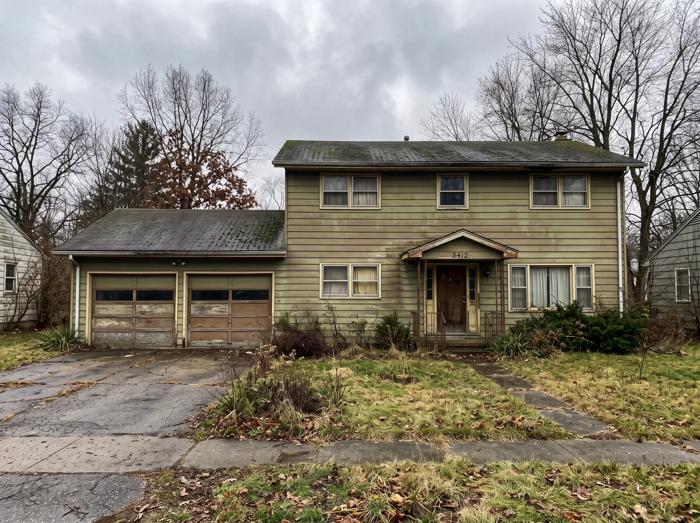 Home siding before Evergreen restoration
