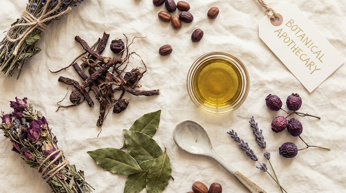 LIRAVA botanical ingredients flat lay