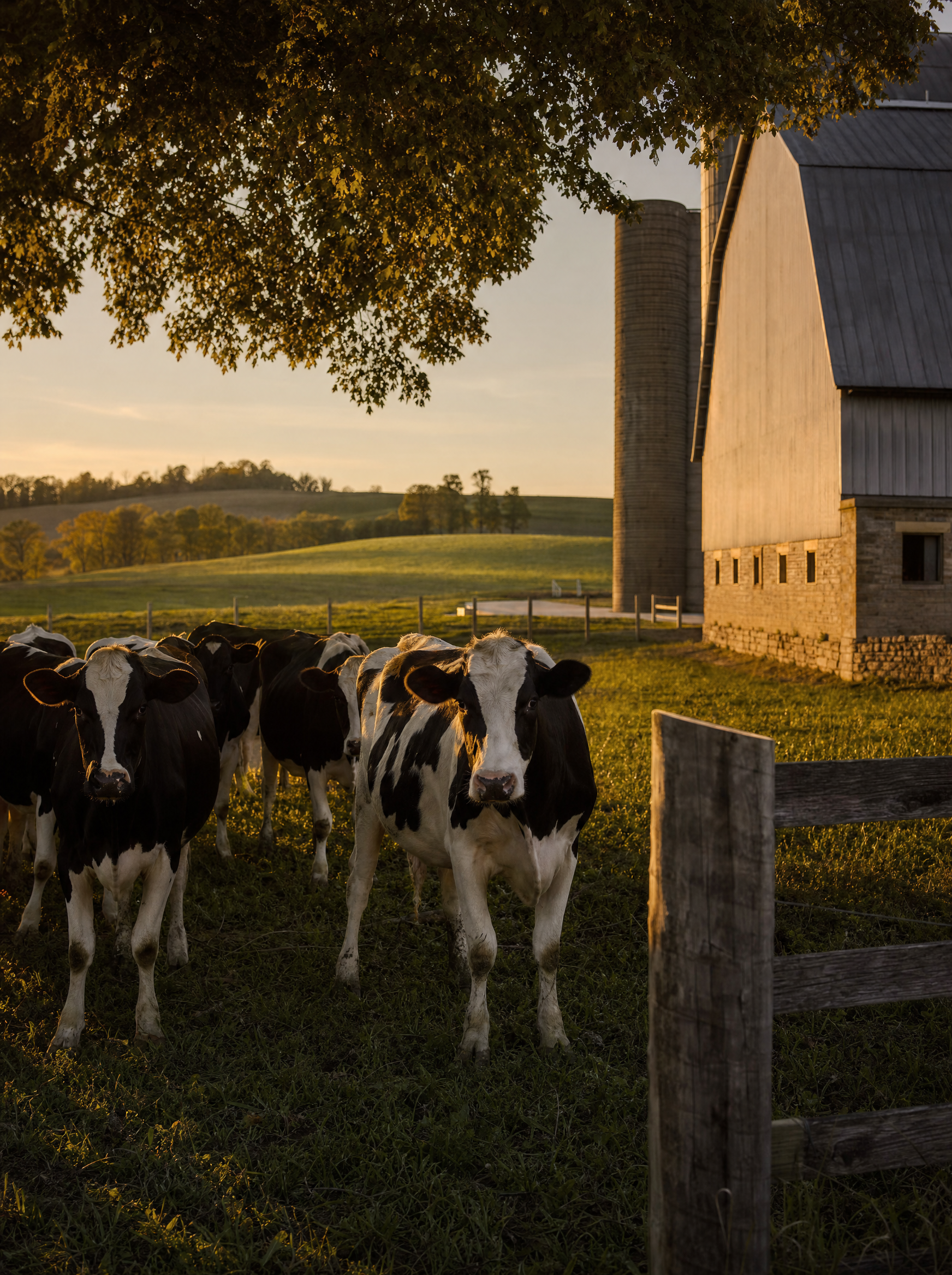 Cattle in a fenced pasture beside a Pennsylvania bank barn