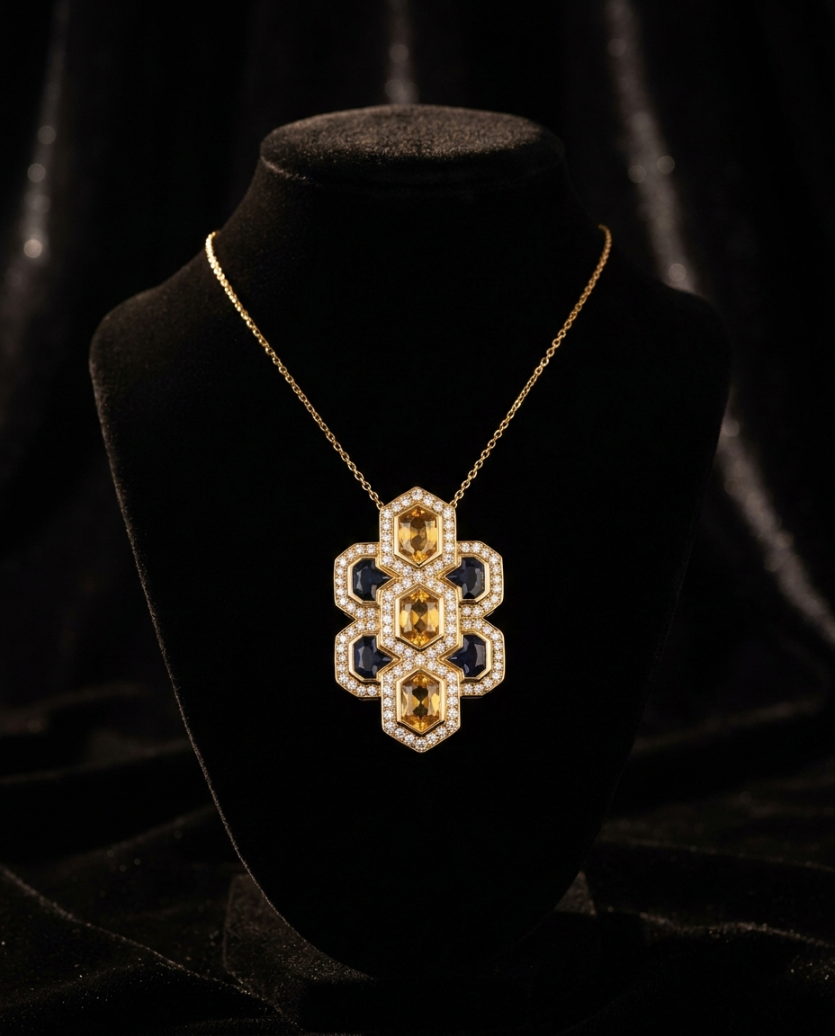Gold & Navy Diamond Pendant — Football Colours 2027 · The Diamond Harbour Marmaris