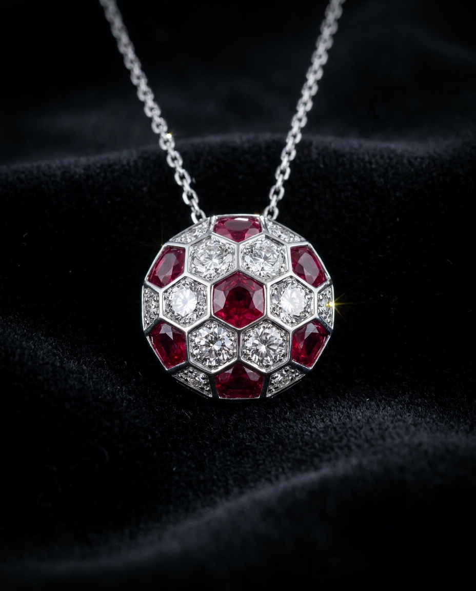 Red & White Diamond Pendant — Football Colours 2027 · The Diamond Harbour Marmaris