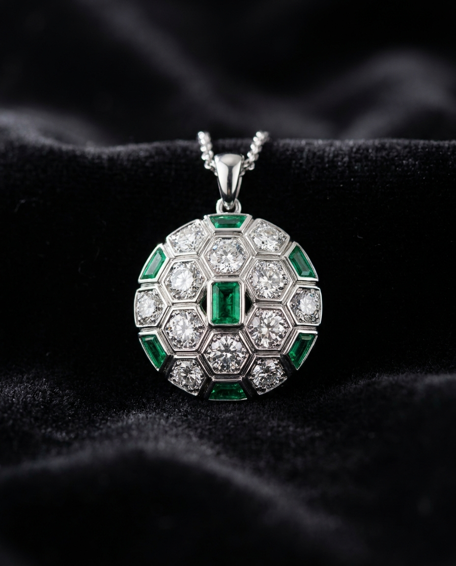 Green & White Diamond Pendant — Football Colours 2027 · The Diamond Harbour Marmaris