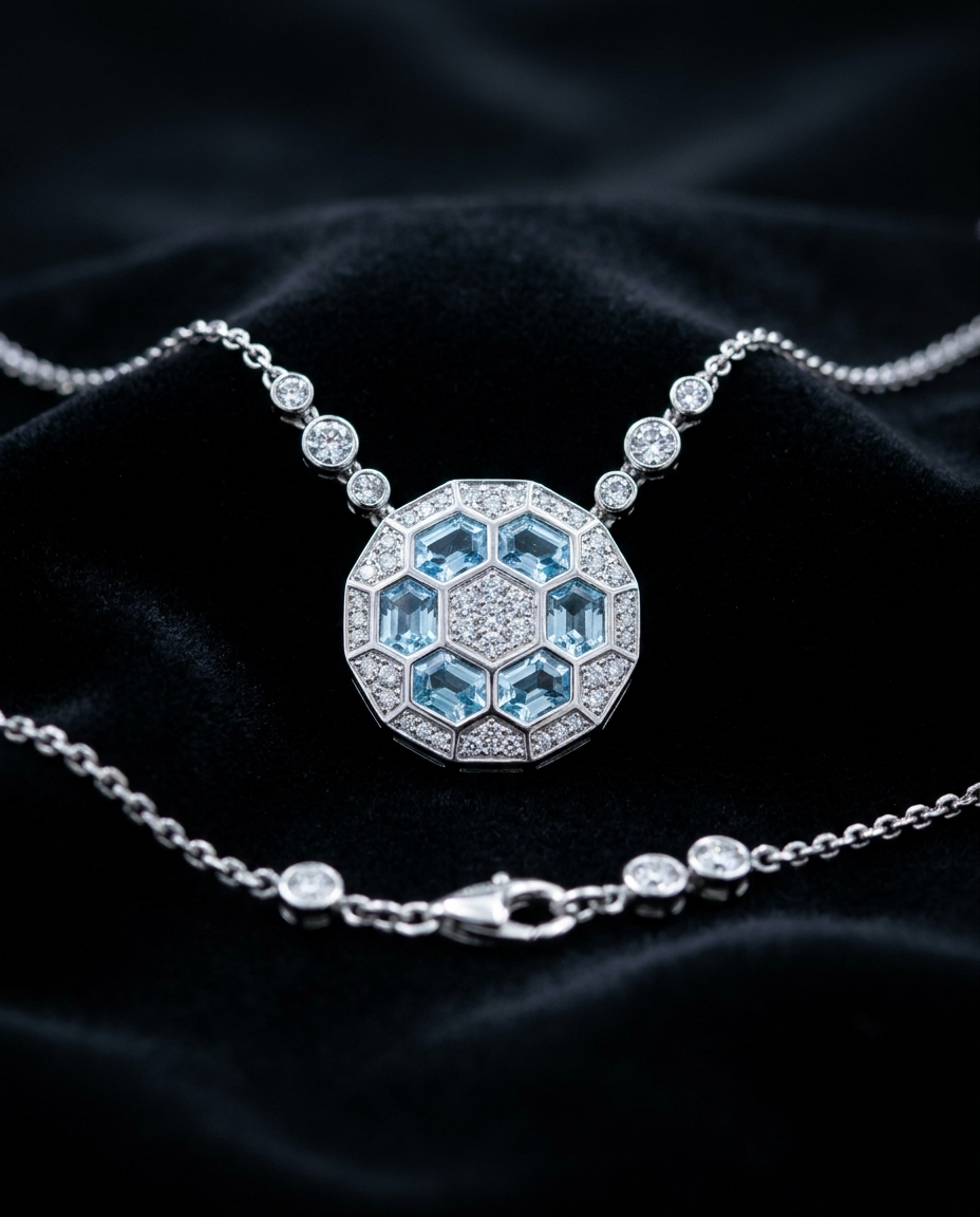 Sky Blue & White Diamond Pendant — Football Colours 2027 · The Diamond Harbour Marmaris
