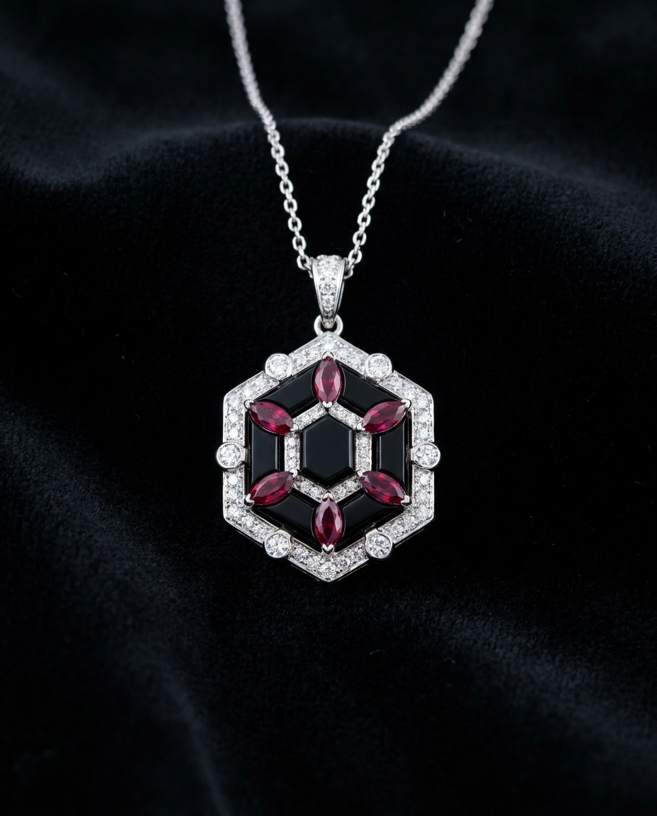 Red & Black Diamond Pendant — Football Colours 2027 · The Diamond Harbour Marmaris