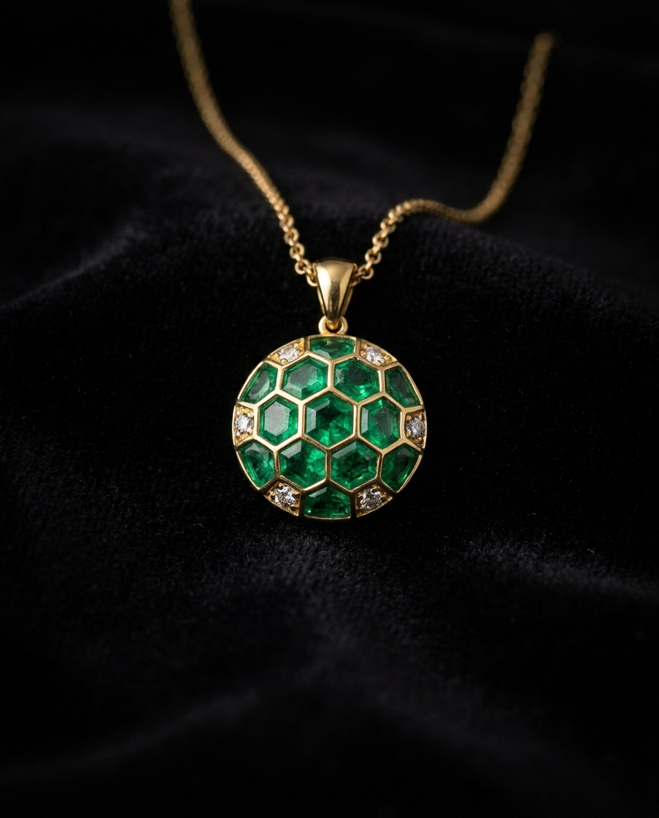 Gold & Green Diamond Pendant — Football Colours 2027 · The Diamond Harbour Marmaris
