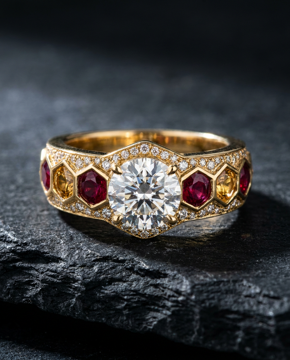 Red & Gold Diamond Ring — Football Colours 2027 · The Diamond Harbour Marmaris