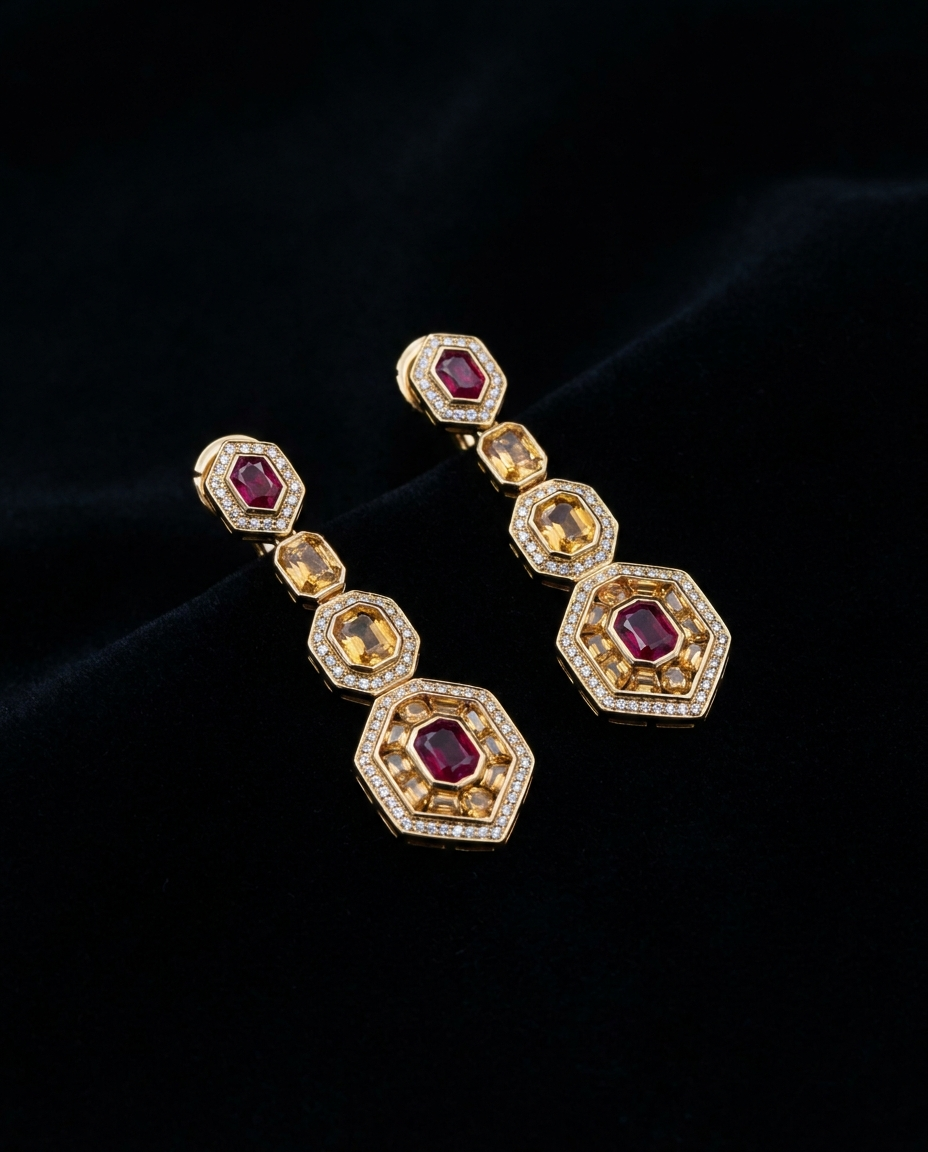 Red & Gold Diamond Earrings — Football Colours 2027 · The Diamond Harbour Marmaris