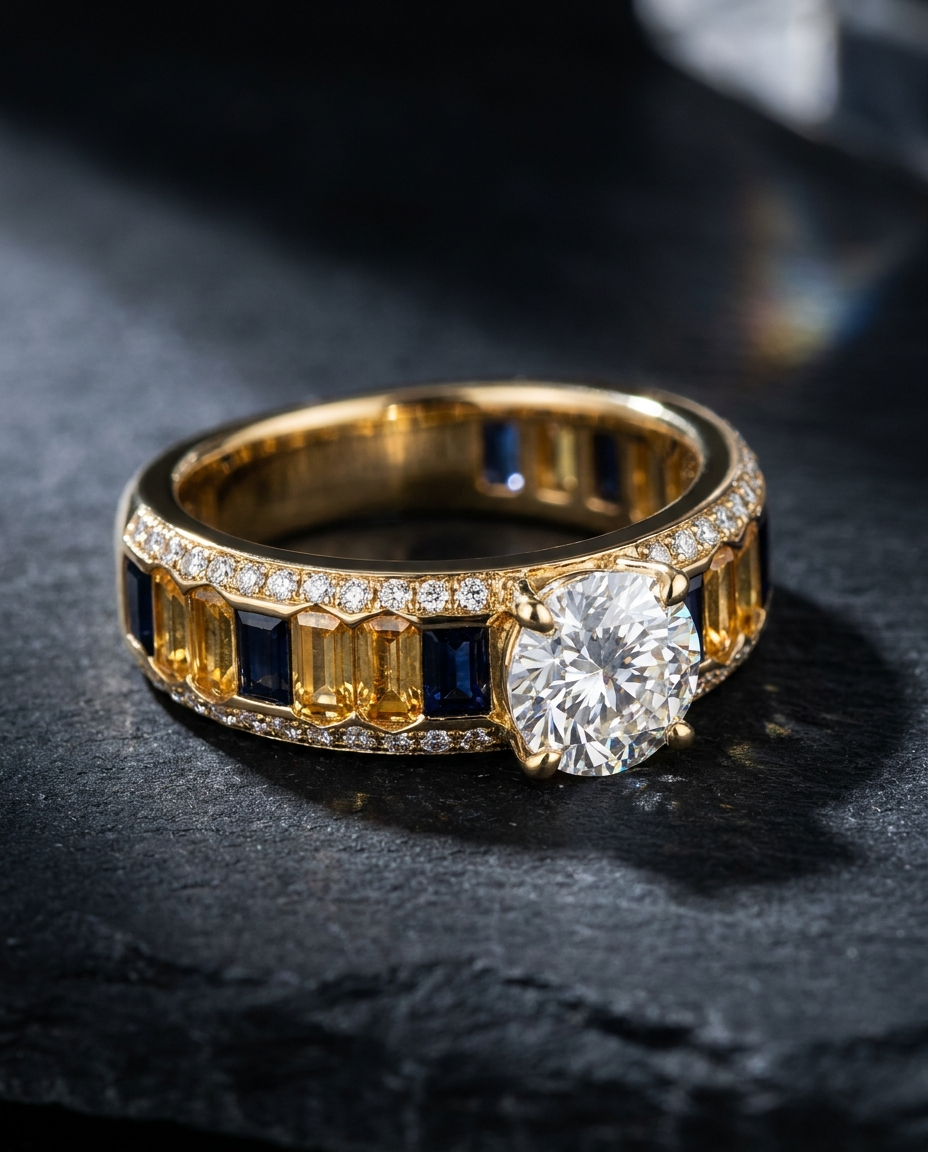 Gold & Navy Diamond Ring — Football Colours 2027 · The Diamond Harbour Marmaris