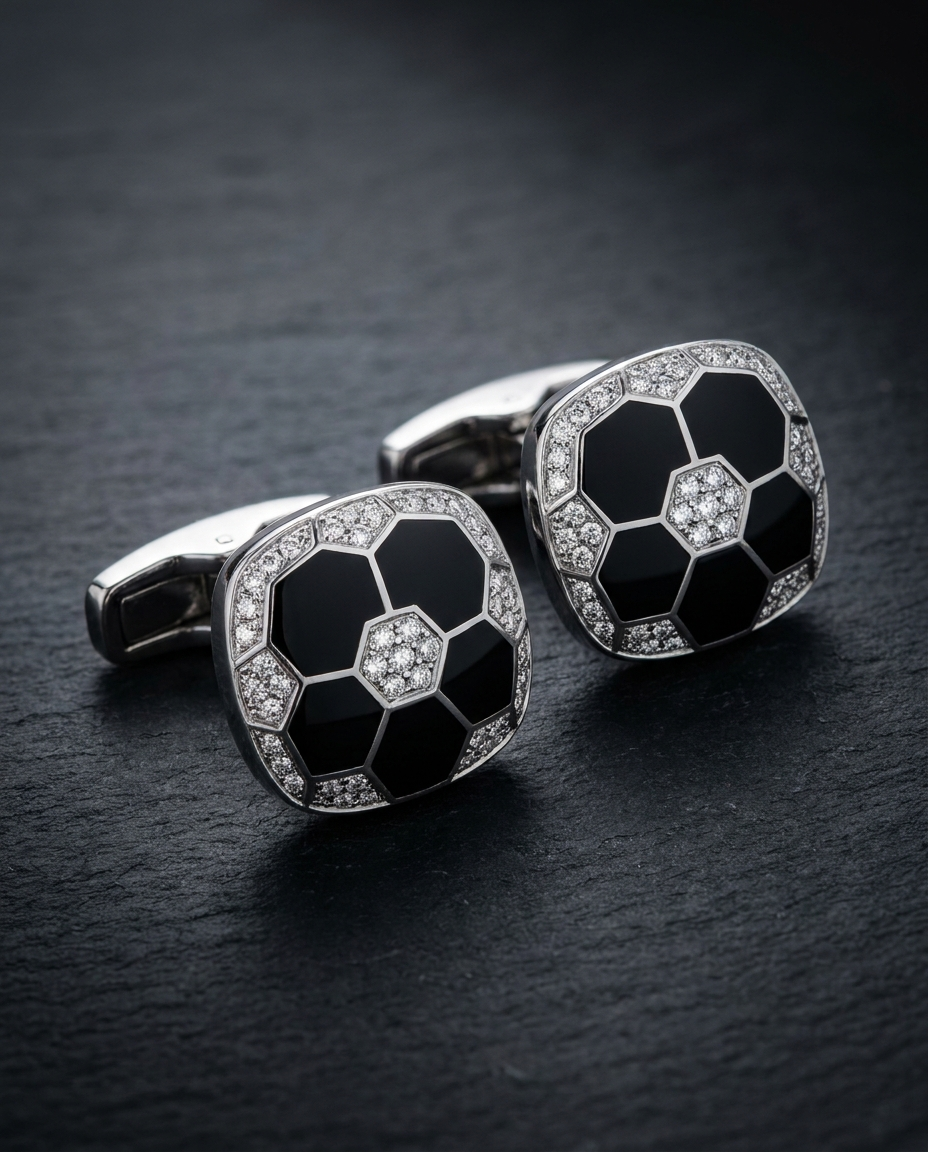 Black & White Diamond Cufflinks — Football Colours 2027 · The Diamond Harbour Marmaris