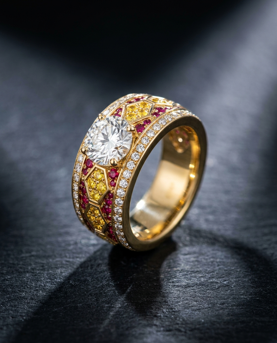Yellow & Red Diamond Ring — Football Colours 2027 · The Diamond Harbour Marmaris