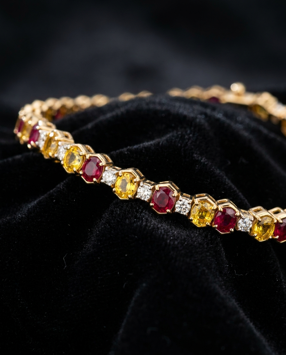 Yellow & Red Diamond Bracelet — Football Colours 2027 · The Diamond Harbour Marmaris