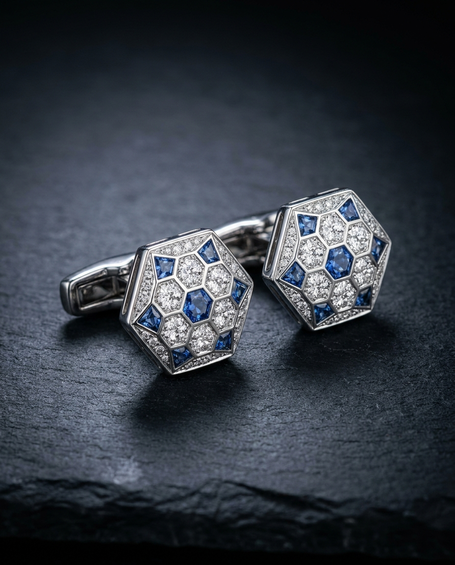 Blue & White Diamond Cufflinks — Football Colours 2027 · The Diamond Harbour Marmaris