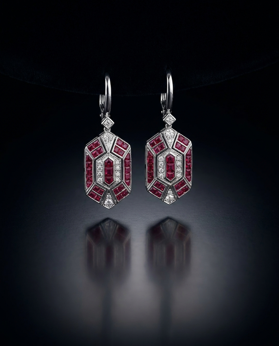 Red & White Diamond Earrings — Football Colours 2027 · The Diamond Harbour Marmaris