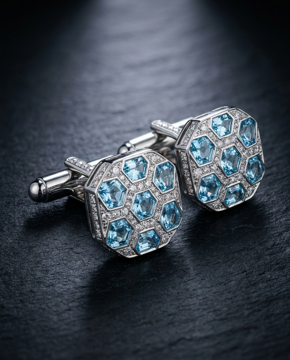 Sky Blue & White Diamond Cufflinks — Football Colours 2027 · The Diamond Harbour Marmaris