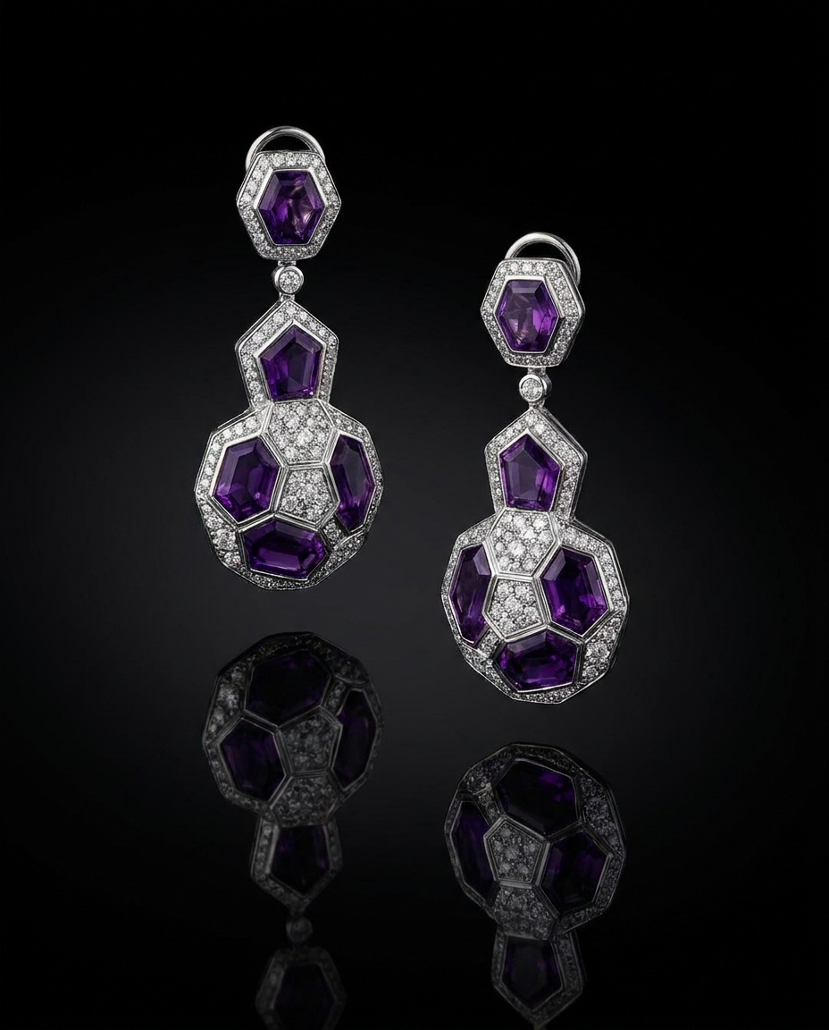 Purple & White Diamond Earrings — Football Colours 2027 · The Diamond Harbour Marmaris