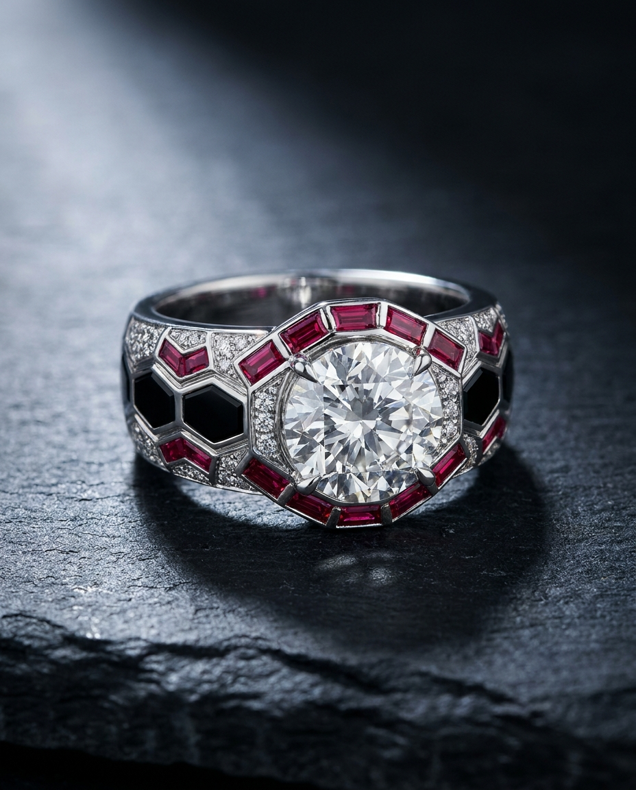 Red & Black Diamond Ring — Football Colours 2027 · The Diamond Harbour Marmaris