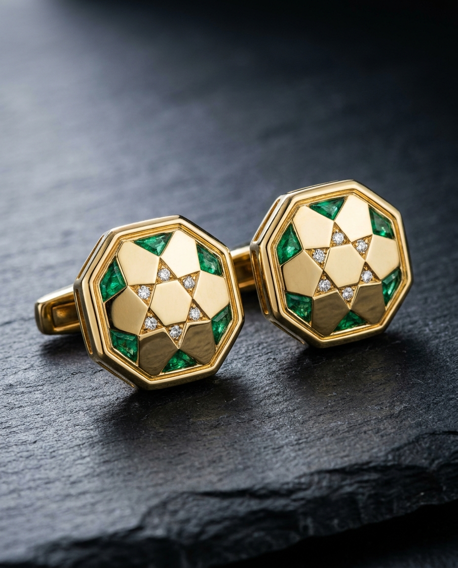 Gold & Green Diamond Cufflinks — Football Colours 2027 · The Diamond Harbour Marmaris