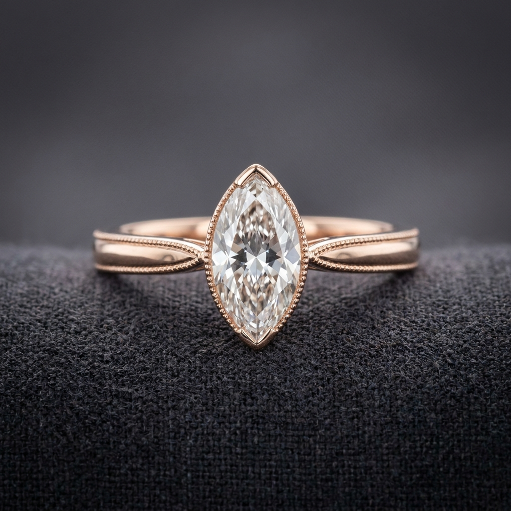 Marquise Vintage Halo Ring — Rings · The Diamond Harbour Marmaris