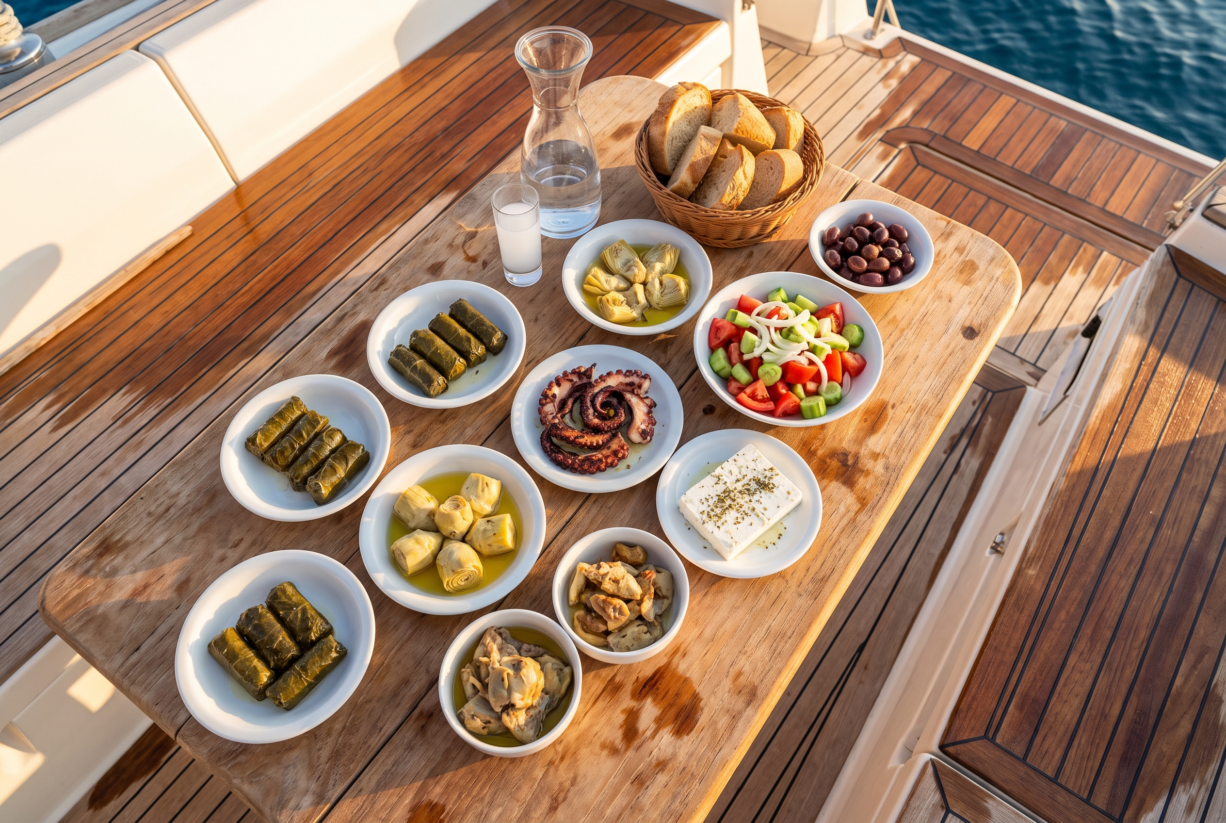 An Aegean meze table on deck