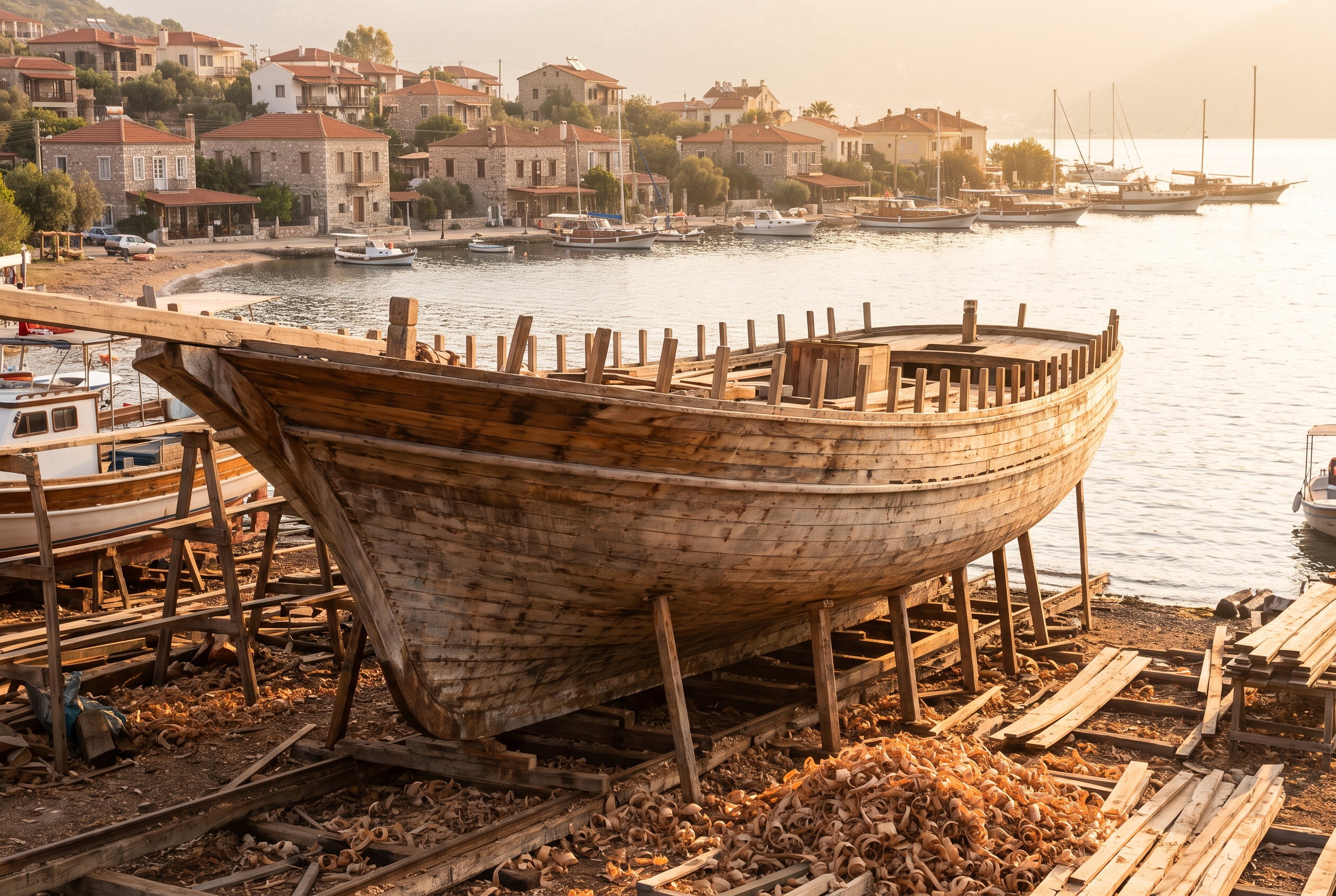 A gulet under construction on a slipway in Bozburun