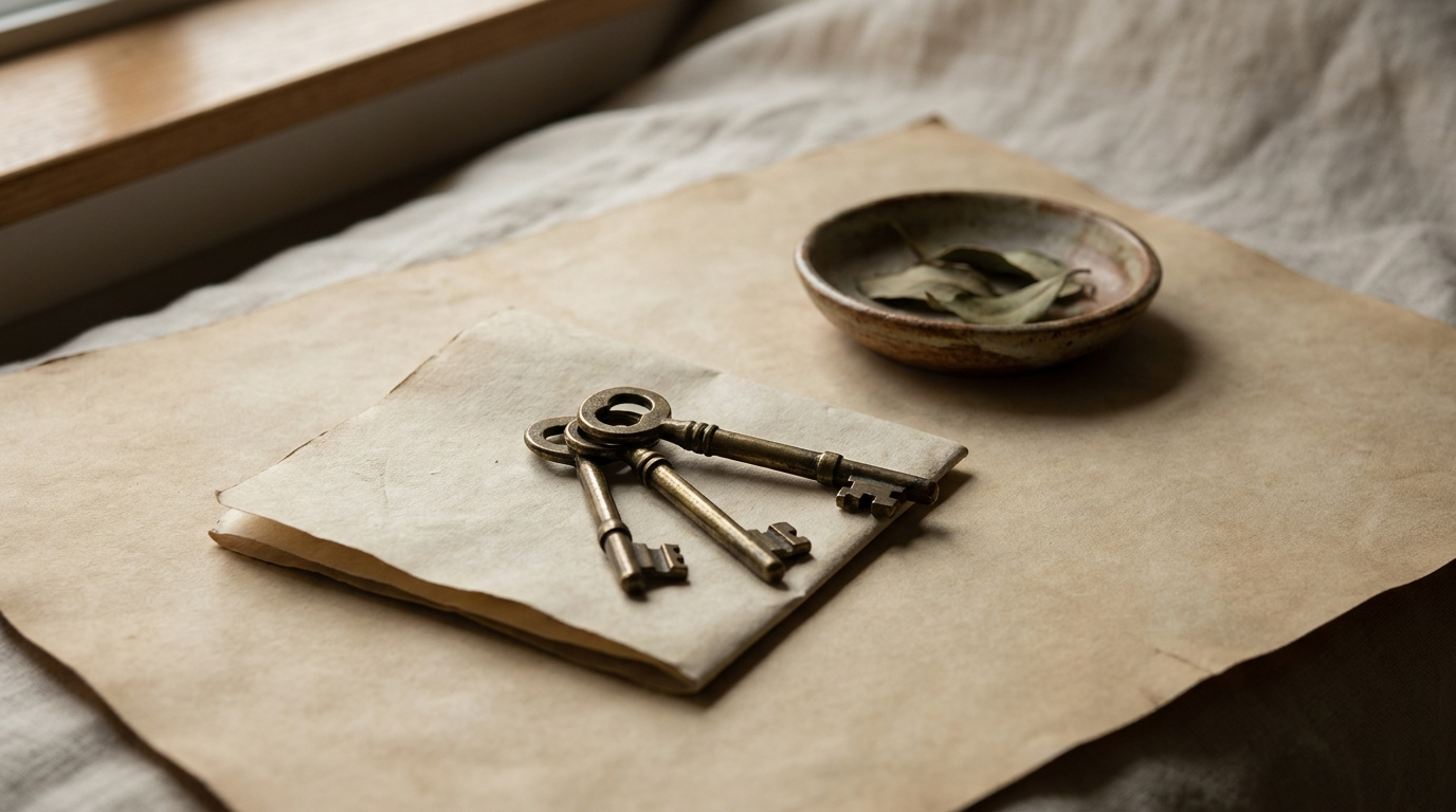 Brass keys resting on a folded tenancy document
