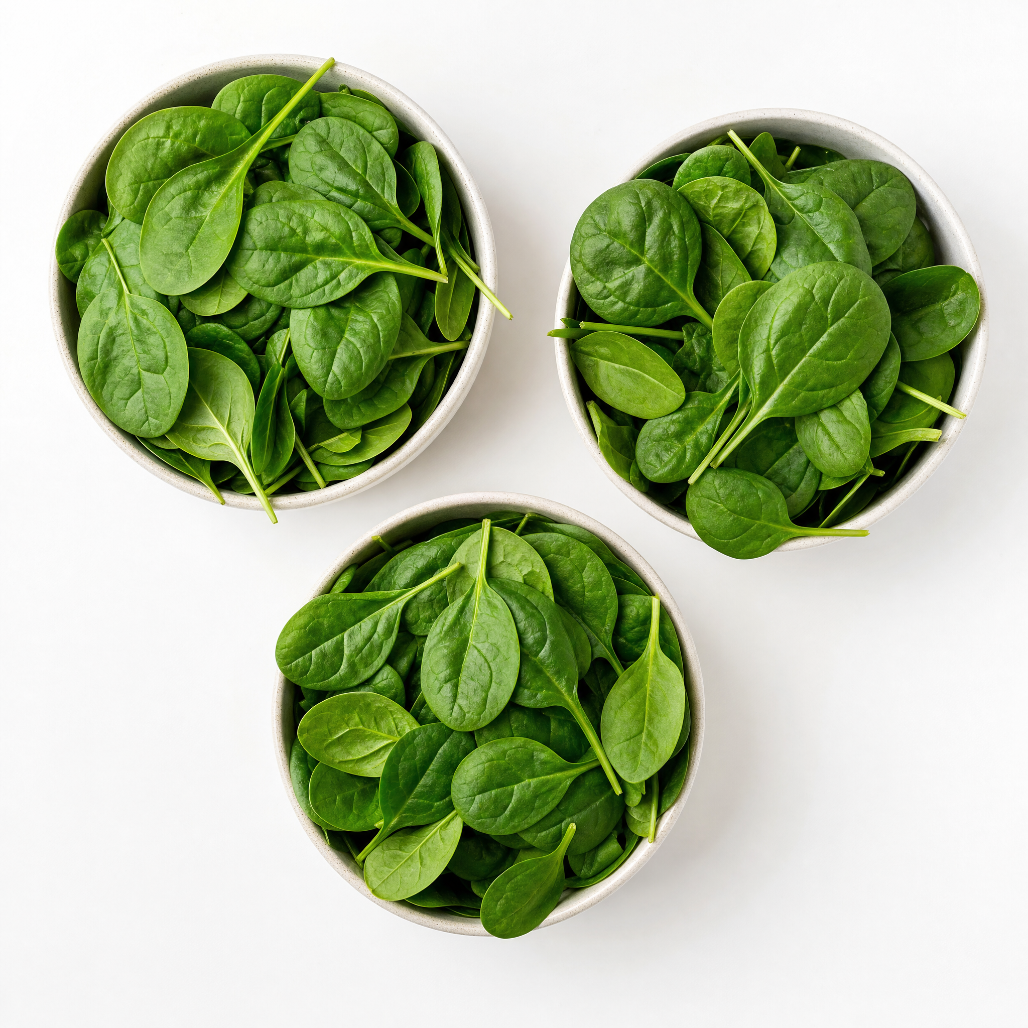 Bowls of fresh spinach