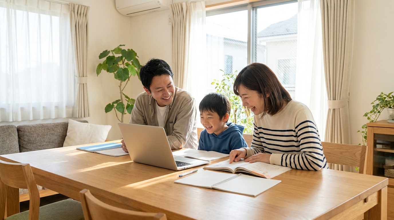 家族で一緒に学ぶ様子