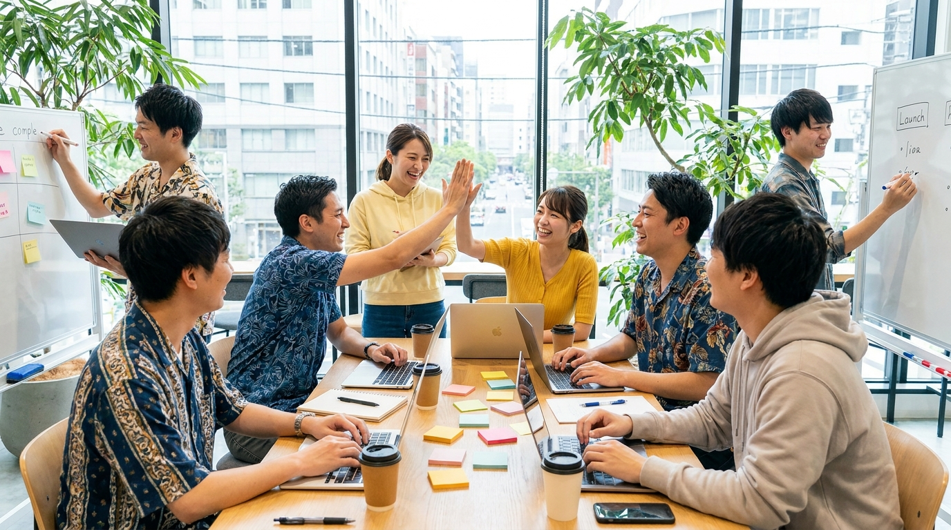 笑顔で語り合い、助け合う仲間たち