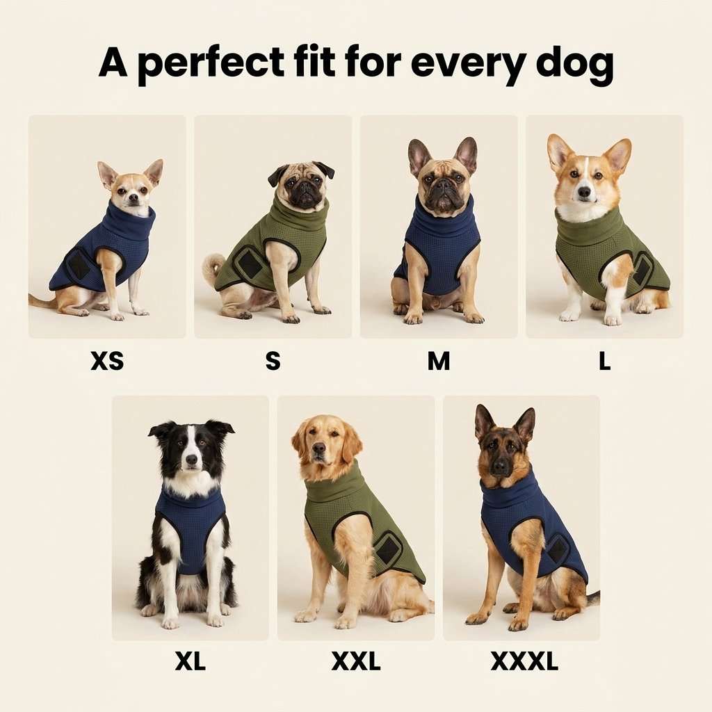 CalmVest size guide by breed XS to XXXL