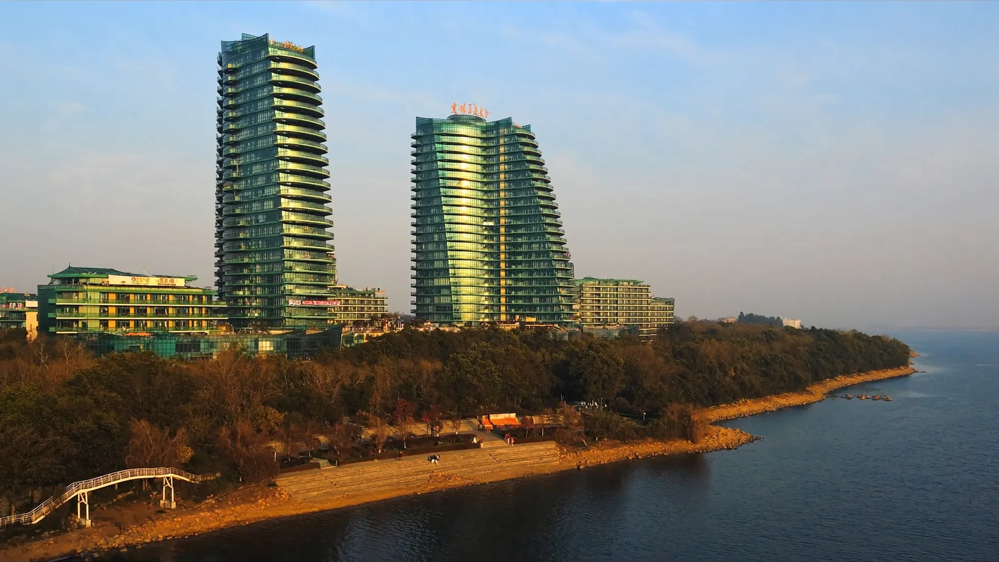 Humber Bay Shores condo towers by Lake Ontario at golden hour