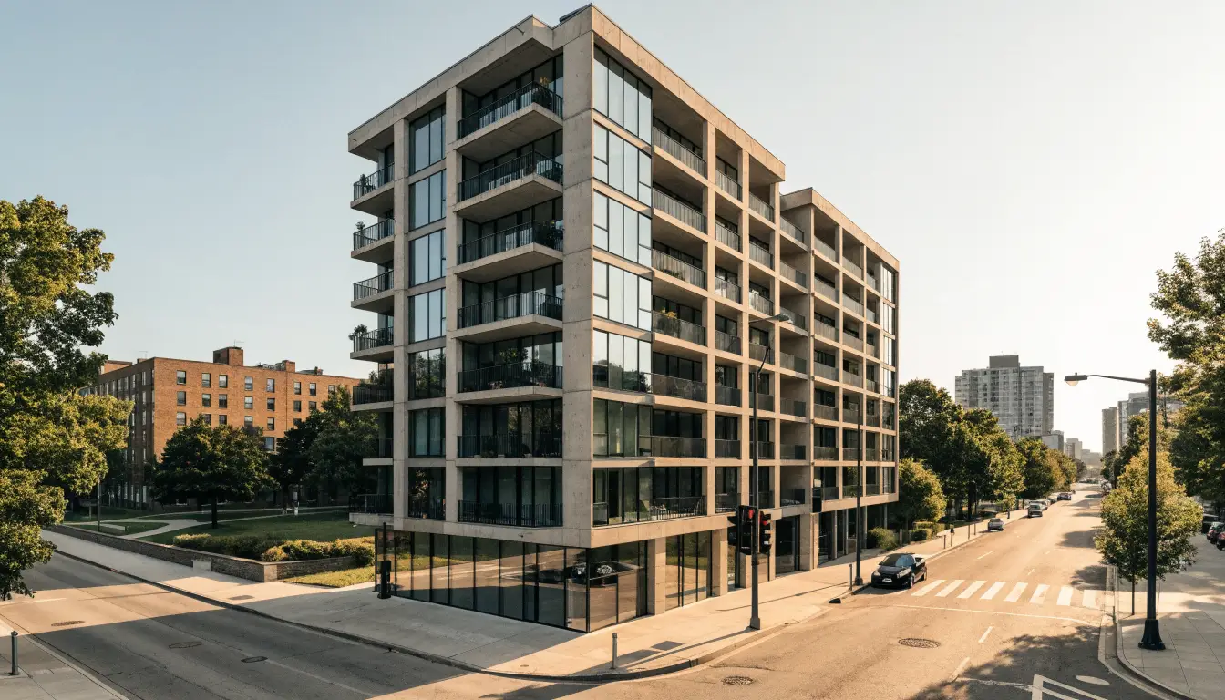 Queensway Park Condos, a nine-storey mid-rise at 784 The Queensway in Etobicoke, backing onto Queensway Park