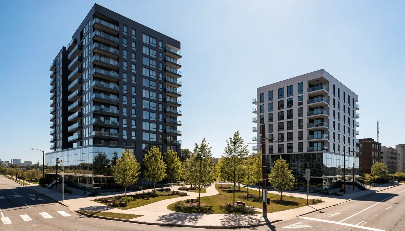 Verge Condos West Tower, a 10-storey RioCan Living condominium at 1037 The Queensway, Etobicoke