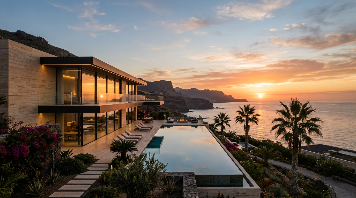 Villa de lujo del sur de Gran Canaria al atardecer