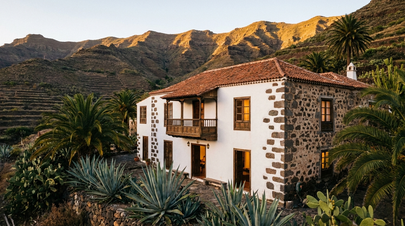 Finca rústica canaria al atardecer