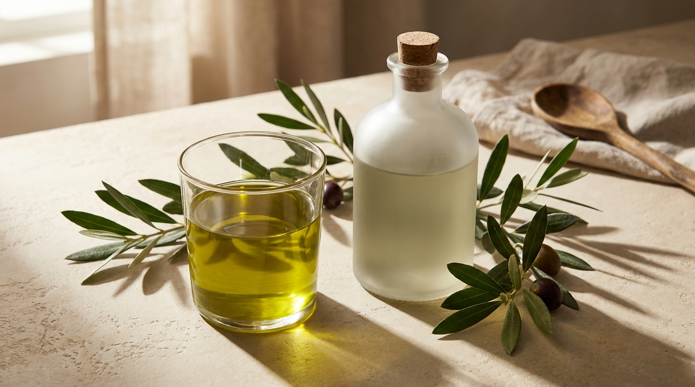 Vibrant high-polyphenol olive oil beside a dull, depleted generic oil