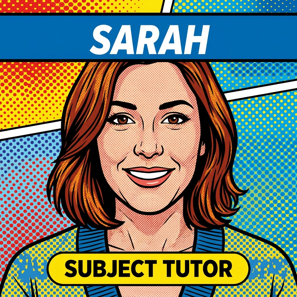 Pop-art portrait of Sarah, the AI subject tutor