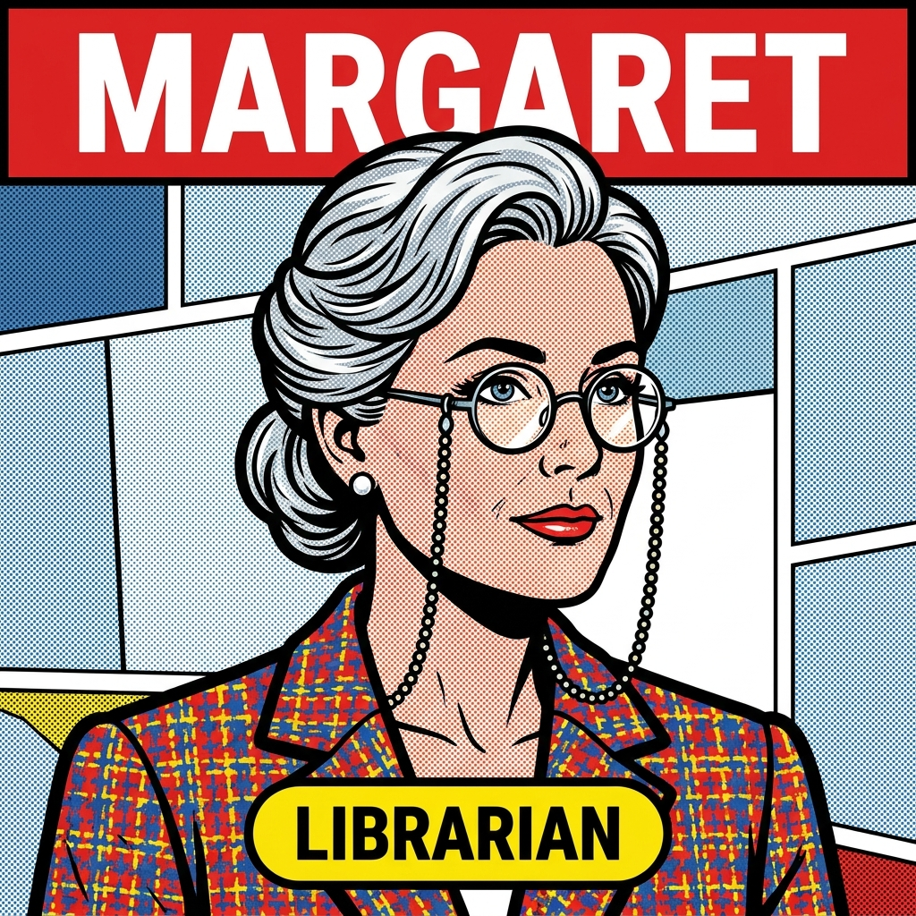 Pop-art portrait of Margaret, the AI librarian