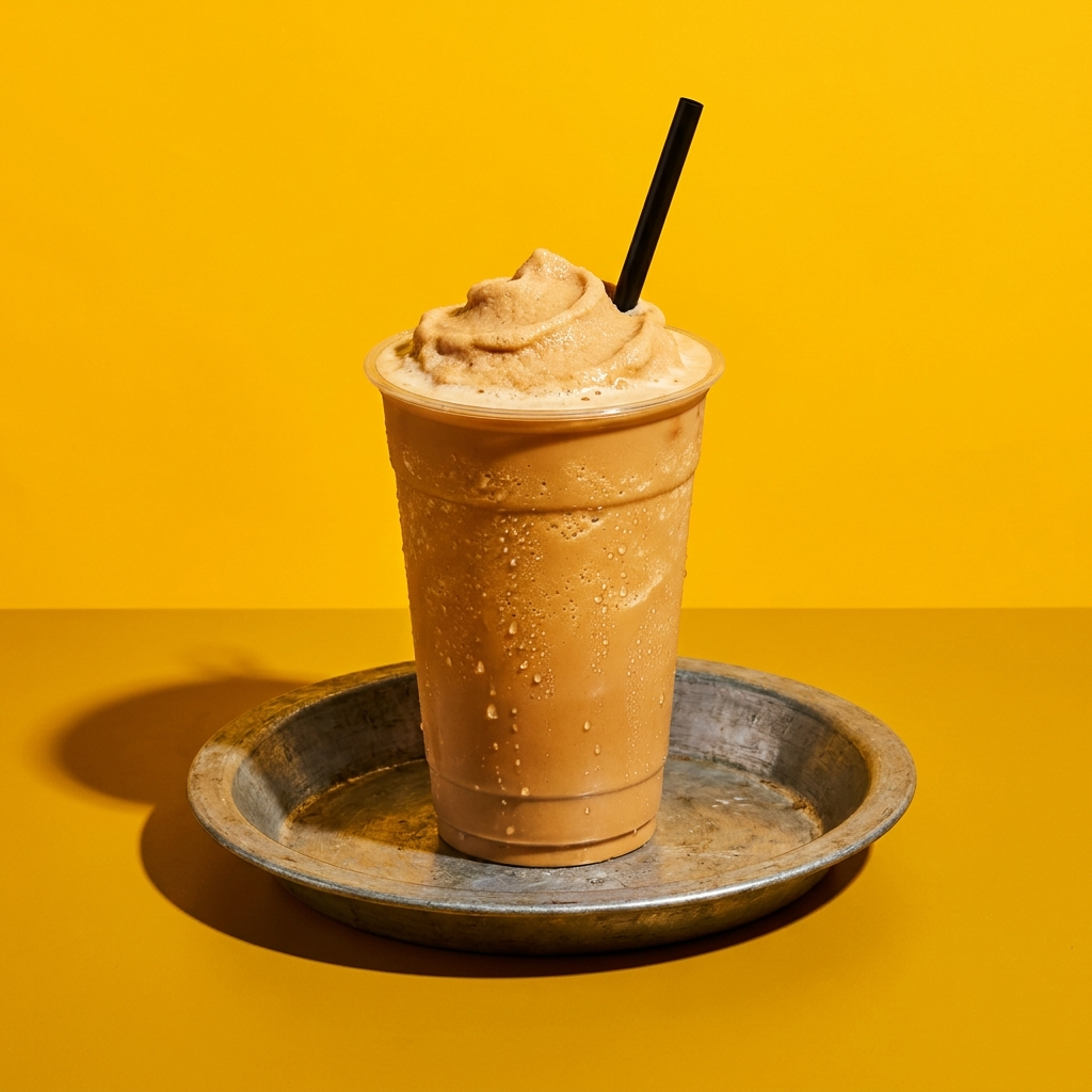 Chai Peng Slush on a brand-yellow studio backdrop