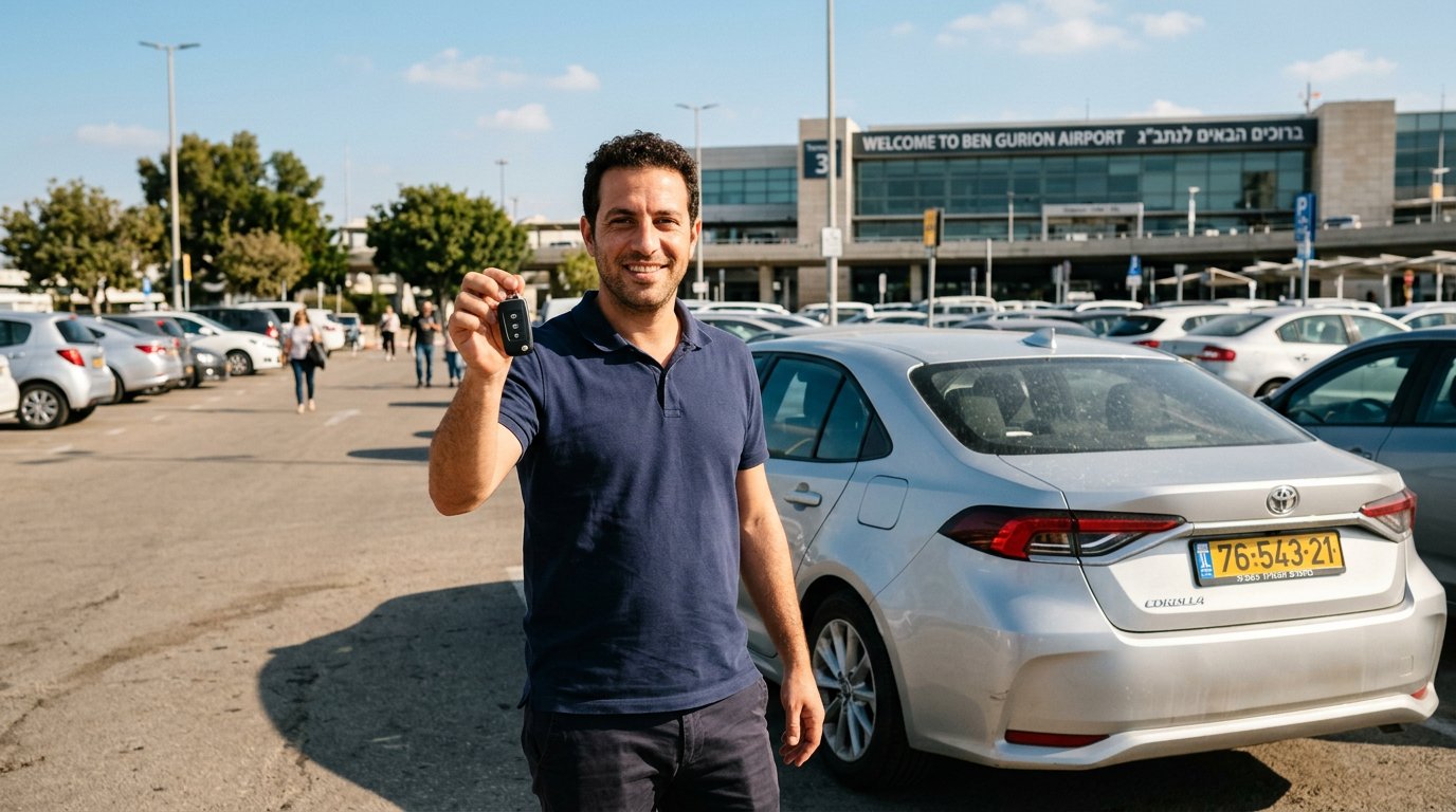 דייל של חניה בשדה מקבל רכב בחניון פתוח צמוד לטרמינל בנתב״ג